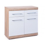 Commode - 2 tiroirs 2 portes - acacia et blanc