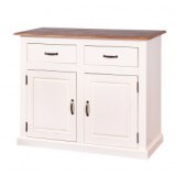 Bahut - 2 tiroirs 2 portes - blanc et acacia foncé