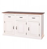 Bahut - 3 portes 3 tiroirs - blanc et acacia foncé