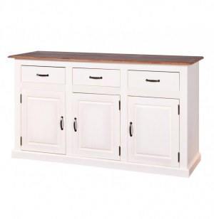 Bahut - 3 portes 3 tiroirs - blanc et acacia foncé