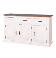 Bahut - 3 portes 3 tiroirs - blanc et acacia foncé