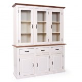 Vaisselier - 3 tiroirs 6 portes - blanc et acacia foncé