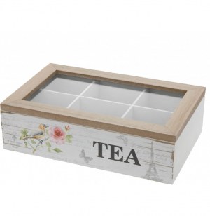 Boite à thé compartiments - bois - blanc