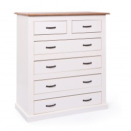 Commode - 6 tiroirs - blanc et acacia foncé