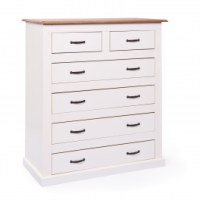 Commode - 6 tiroirs - blanc et acacia foncé