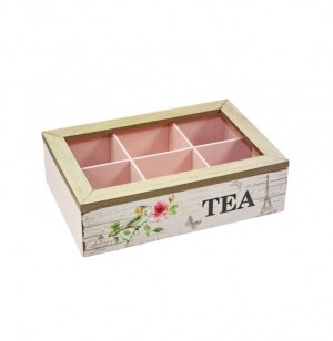 Boite à thé compartiments - bois - rose