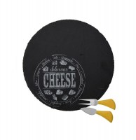 Plateau de service à fromage et ustensile - noir - rond
