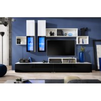 Ensemble tv - blanc et noir - banc, vitrine et étagères