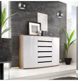 Commode - blanc et acacia - 165 x 125 x 48 cm