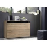 Commode - 4 portes - acacia et noir