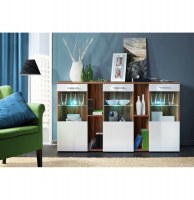 Commode - 3 portes - blanc et acacia