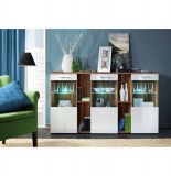 Commode - 3 portes - blanc et acacia