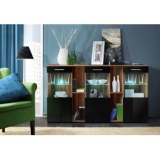 Commode - 3 portes - noir et acacia