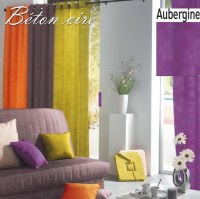 Double Rideau Béton Ciré AUBERGINE à Œillets 140 X 260 cm