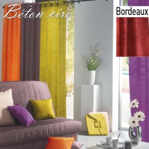 Double Rideau Béton Ciré BORDEAUX à Œillets 140 X 260 cm