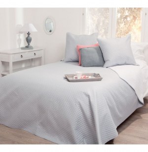 Dessus de lit avec 2 taies - bicolore - réversible - 240 x 260 cm