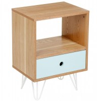 Table de chevet - 1 tiroir - bleu et acacia