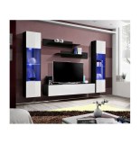 Banc tv avec led - 5 éléments - blanc et noir
