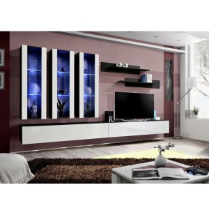 Banc tv avec led - 6 éléments - blanc et noir