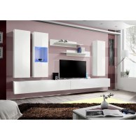 Banc tv avec led - 6 éléments - blanc