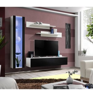 Banc tv avec led - 4 éléments - noir et blanc