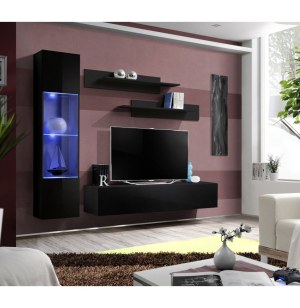 Banc tv avec led - 4 éléments - noir et blanc