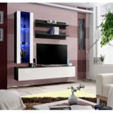 Banc tv avec led - 4 éléments - blanc et noir