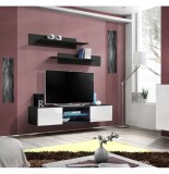 Meuble tv avec led - 2 portes - blanc et noir