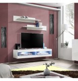 Meuble tv avec led - 2 espaces de rangement - blanc