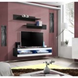 Meuble tv avec led - 2 espaces de rangement - blanc et noir