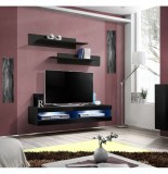 Meuble tv avec led - 2 espaces de rangement - noir