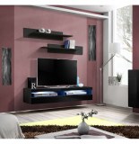 Meuble tv avec led - 4 espaces de rangement - noir