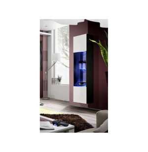 Vitrine avec led - 3 étagères - blanc et noir