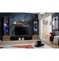 Vitrine murale - led - noir et acacia