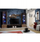 Vitrine murale - led - noir et acacia