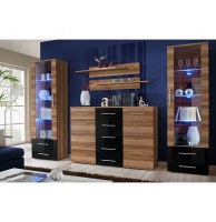 Vitrine murale - led - noir et acacia