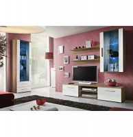 Vitrine à led - 5 éléments - chêne et blanc