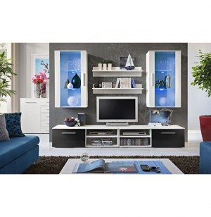 Vitrine à led - 6 éléments - blanc et noir