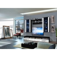 Vitrine à led - 5 éléments - blanc et noir