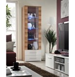 Vitrine à led - blanc et acacia