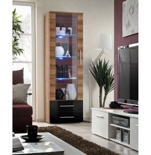 Vitrine à led - noir et acacia