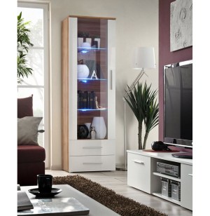 Vitrine à led - chêne et blanc
