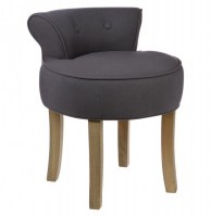 Tabouret avec mini dossier - lin et coton - gris anthracite - pouf mat