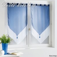 Paire Voilage Bicolore BLANC / INDIGO 60 X 160 cm