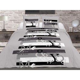 Parure de couette amour - 220 x 240 cm - gris - 100% coton