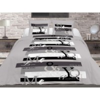 Parure de couette amour - 220 x 240 cm - gris - 100% coton