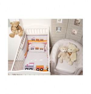 Ensemble couette et coussin brodés - train - parme