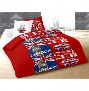 Parure de couette - 240 x 220 cm - london love - rouge