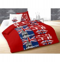Parure de couette - 240 x 220 cm - london love - rouge