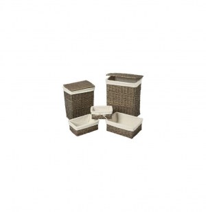 Ensemble de rangements en osiers - 2 coffres et 3 paniers - beige